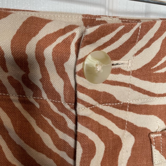 Maeve Colette Wide Leg Linen Blend Hi Rise Pants Zebra Swirl Brown Cream 31 - Picture 9 of 15